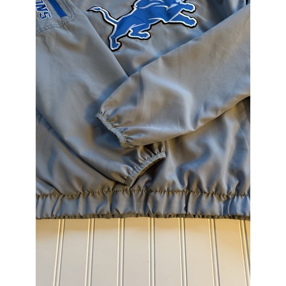 NFL Detroit Lions Windbreaker Pullover Mens L Gray Blue Logo Jacket - Picture 5 of 11